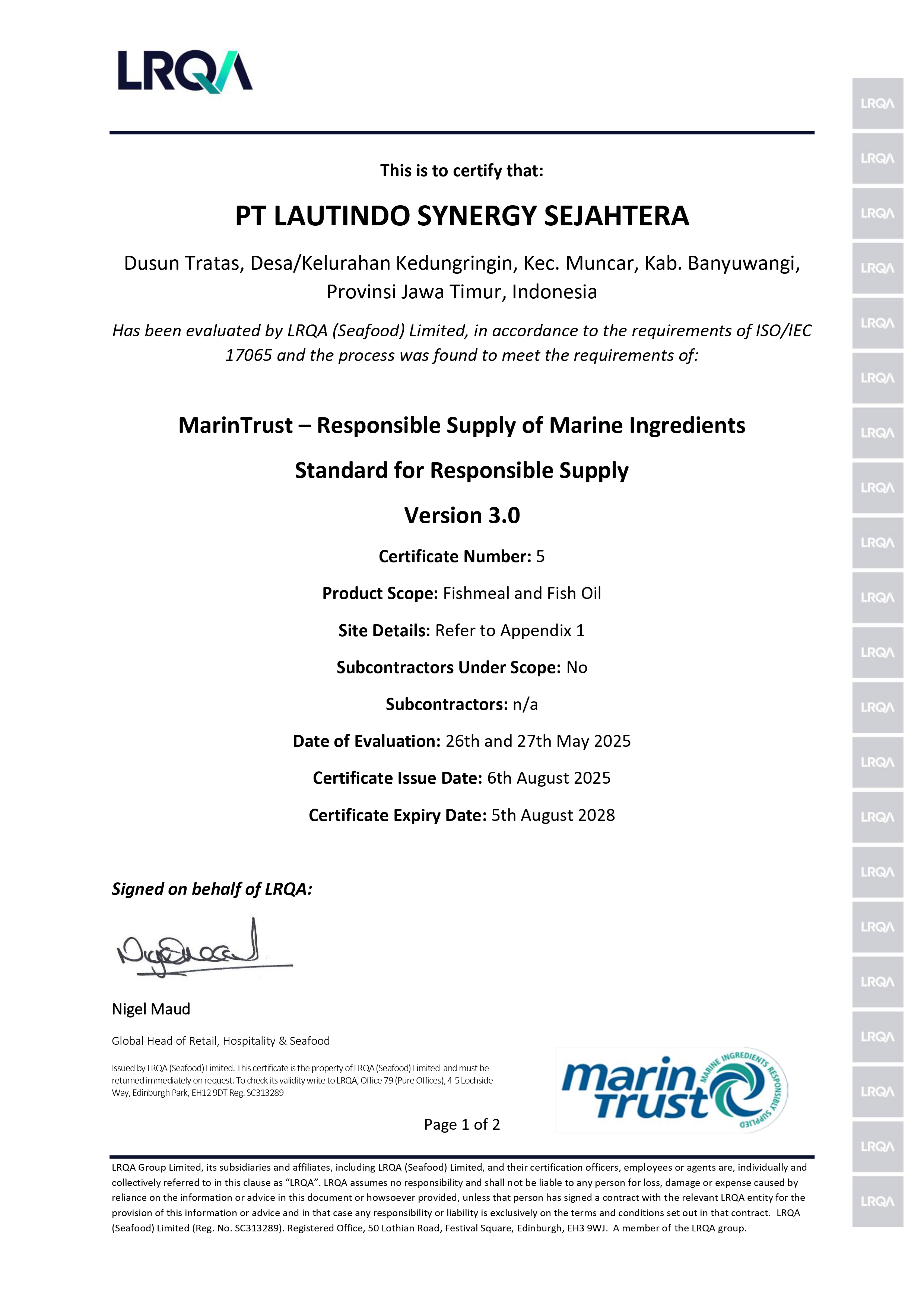 MARINE Certificate